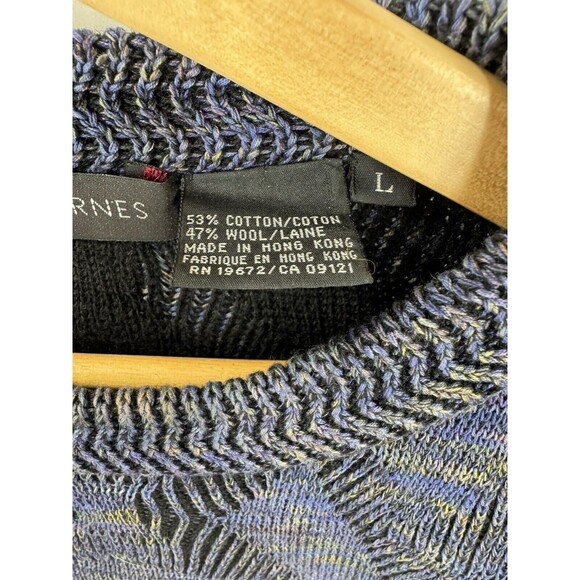 Jhane Barnes VTG Textured Blue Waves Mercerized Cotton Wool Sweater Size L - Picture 6 of 7